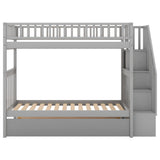 Versatile Twin over Twin Bunk Bed with Trundle and Storage in Sophisticated Gray