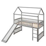 Twin Loft Bed with Slide, House Bed with Slide- Gray
