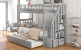 Versatile Twin over Twin Bunk Bed with Trundle and Storage in Sophisticated Gray