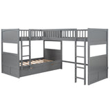Twin Size Bunk Bed with a Loft Bed attached, with Two Drawers, Gray
