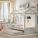 Twin House Bed with Trundle- White