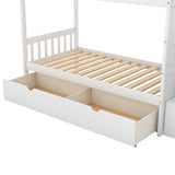 Twin over Twin/Full Bunk Bed, Convertible Bottom Bed, Storage Shelves and Drawers, White