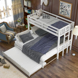 Twin over Twin/Double Pull-out Bunk Bed with Trundle, White