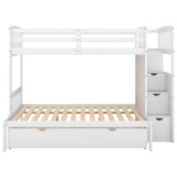 Twin over Twin/Full Bunk Bed, Convertible Bottom Bed, Storage Shelves and Drawers, White