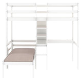 Convertible Loft Bed with L-Shape Desk, Twin Bunk Bed with Shelves and Ladder, White