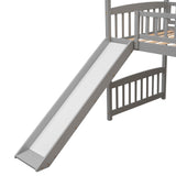 Twin Loft Bed with Slide, House Bed with Slide- Gray
