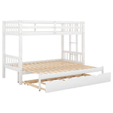 Twin over Twin/Double Pull-out Bunk Bed with Trundle, White