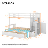 Twin over Twin/Full Bunk Bed, Convertible Bottom Bed, Storage Shelves and Drawers, White