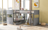 Twin Size Bunk Bed with a Loft Bed attached, with Two Drawers, Gray