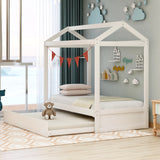 Twin House Bed with Trundle- White
