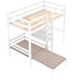 Convertible Loft Bed with L-Shape Desk, Twin Bunk Bed with Shelves and Ladder, White