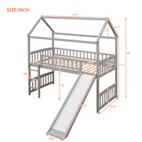 Twin Loft Bed with Slide, House Bed with Slide- Gray
