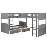 Twin Size Bunk Bed with a Loft Bed attached, with Two Drawers, Gray