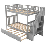 Versatile Twin over Twin Bunk Bed with Trundle and Storage in Sophisticated Gray