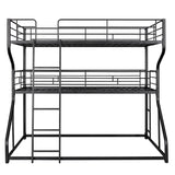 Full XL over Twin XL over Queen Size Triple Bunk Bed with Long and Short Ladder,Black