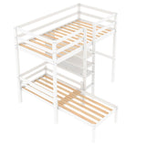 Convertible Loft Bed with L-Shape Desk, Twin Bunk Bed with Shelves and Ladder, White