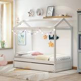 Twin House Bed with Trundle- White