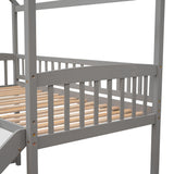 Twin Loft Bed with Slide, House Bed with Slide- Gray