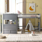 Twin Size Bunk Bed with a Loft Bed attached, with Two Drawers, Gray