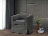 Elegant Gray Woven Fabric Swivel Barrel Chair